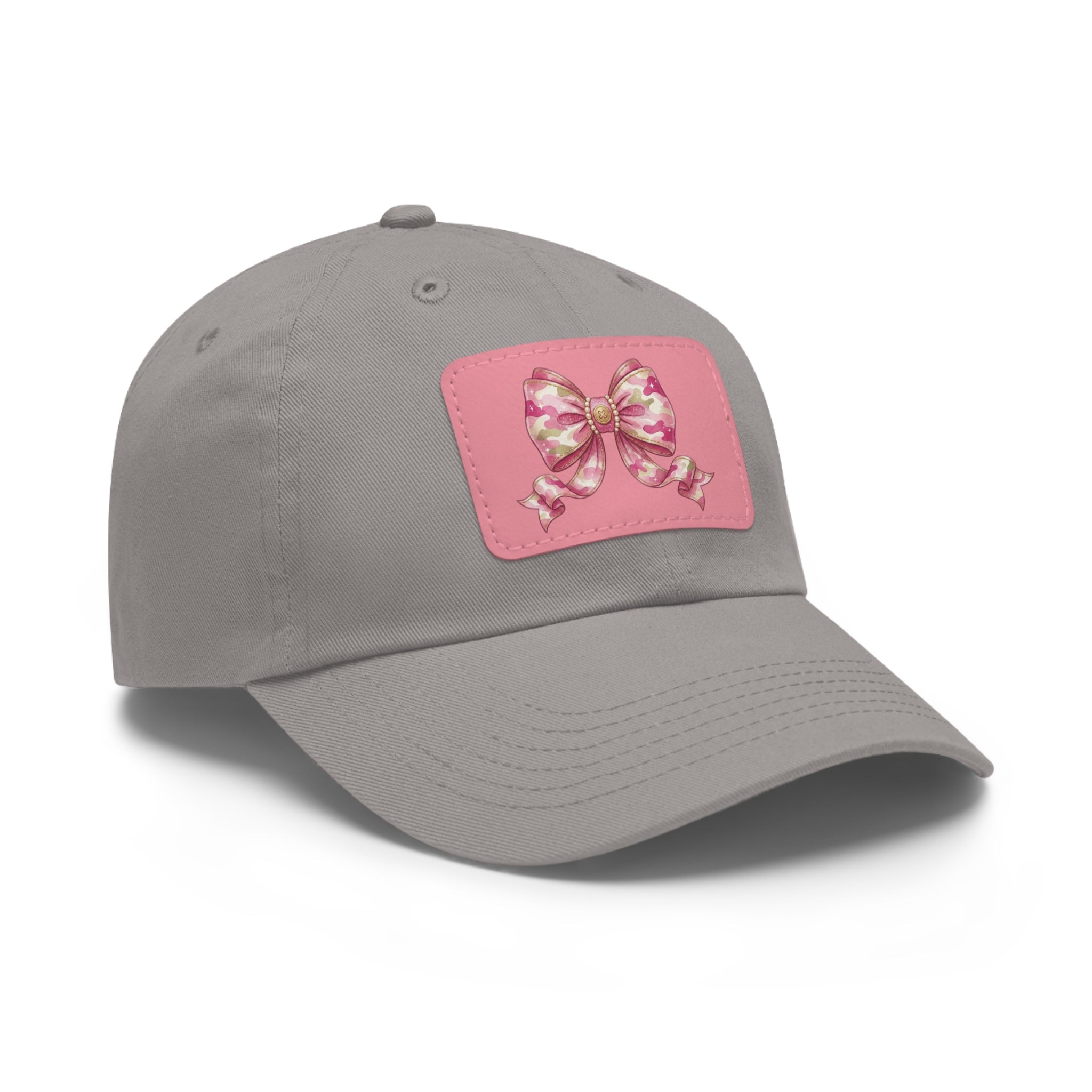Pink Ribbon Bow Leather Patch Dad Hat — Cute Floral Bow Baseball Cap