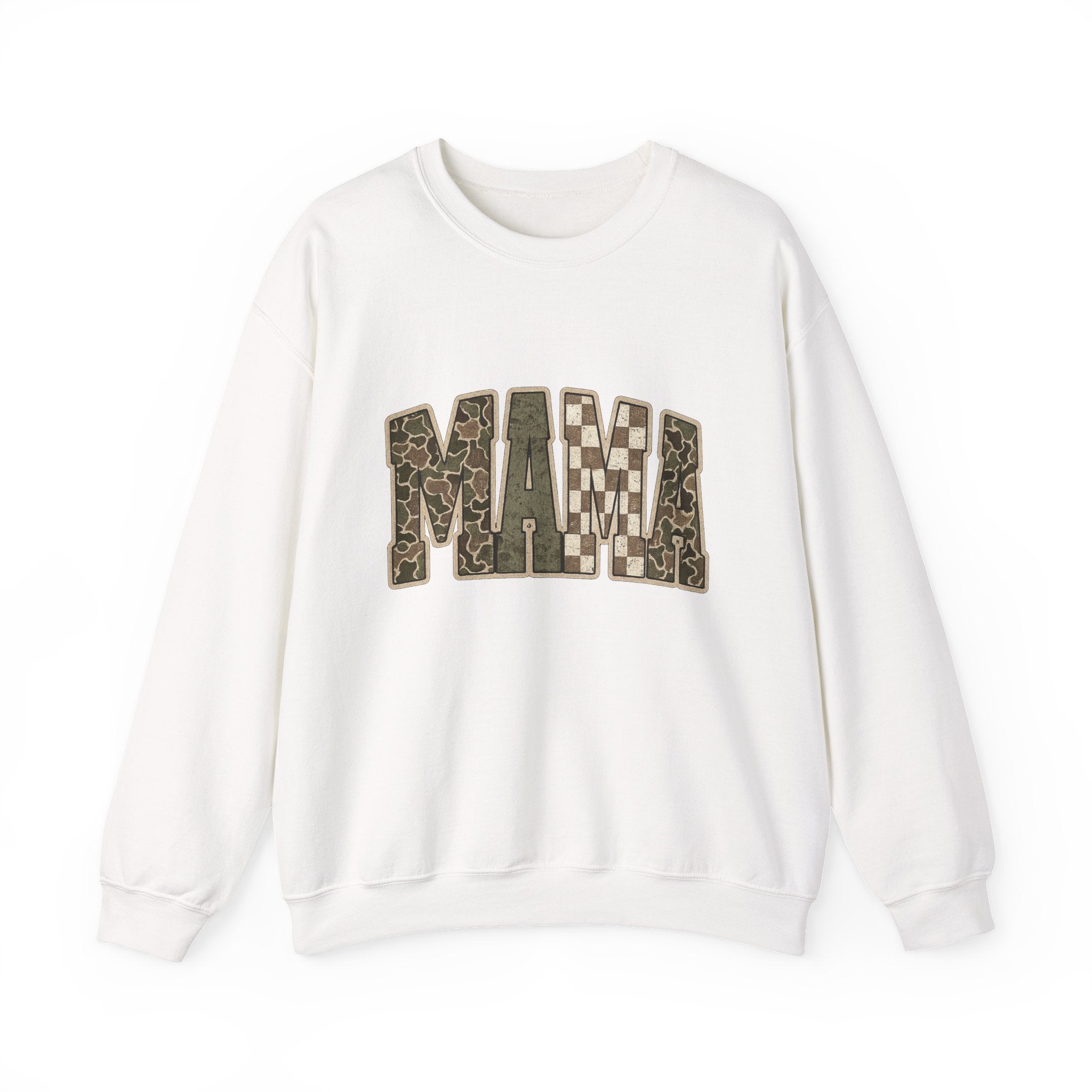 MAMA Camo Patch Crewneck Sweatshirt — Women's Mama Graphic Pullover