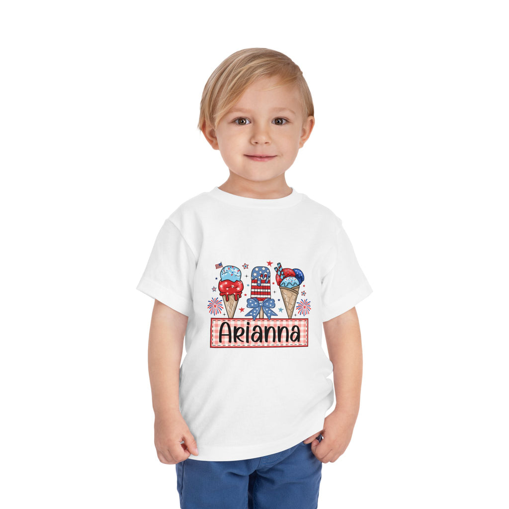 Patriotic Ice Cream Toddler Tee — Personalized "Arianna" 4th of July Shirt