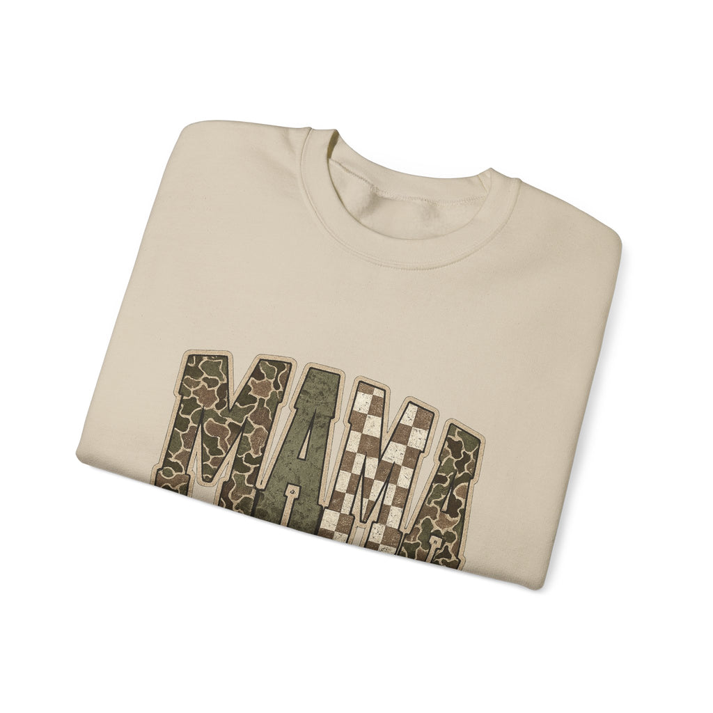 MAMA Camo Patch Crewneck Sweatshirt — Women's Mama Graphic Pullover