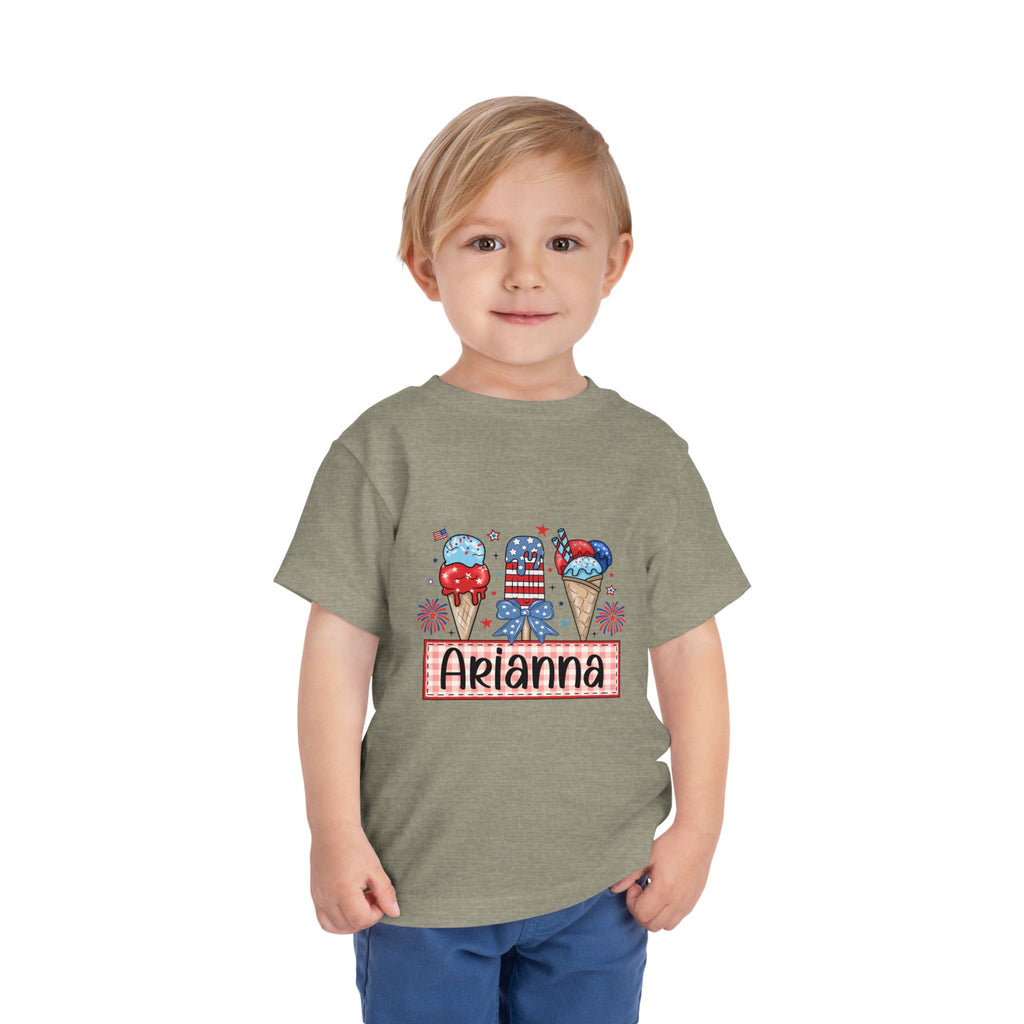 Patriotic Ice Cream Toddler Tee — Personalized "Arianna" 4th of July Shirt
