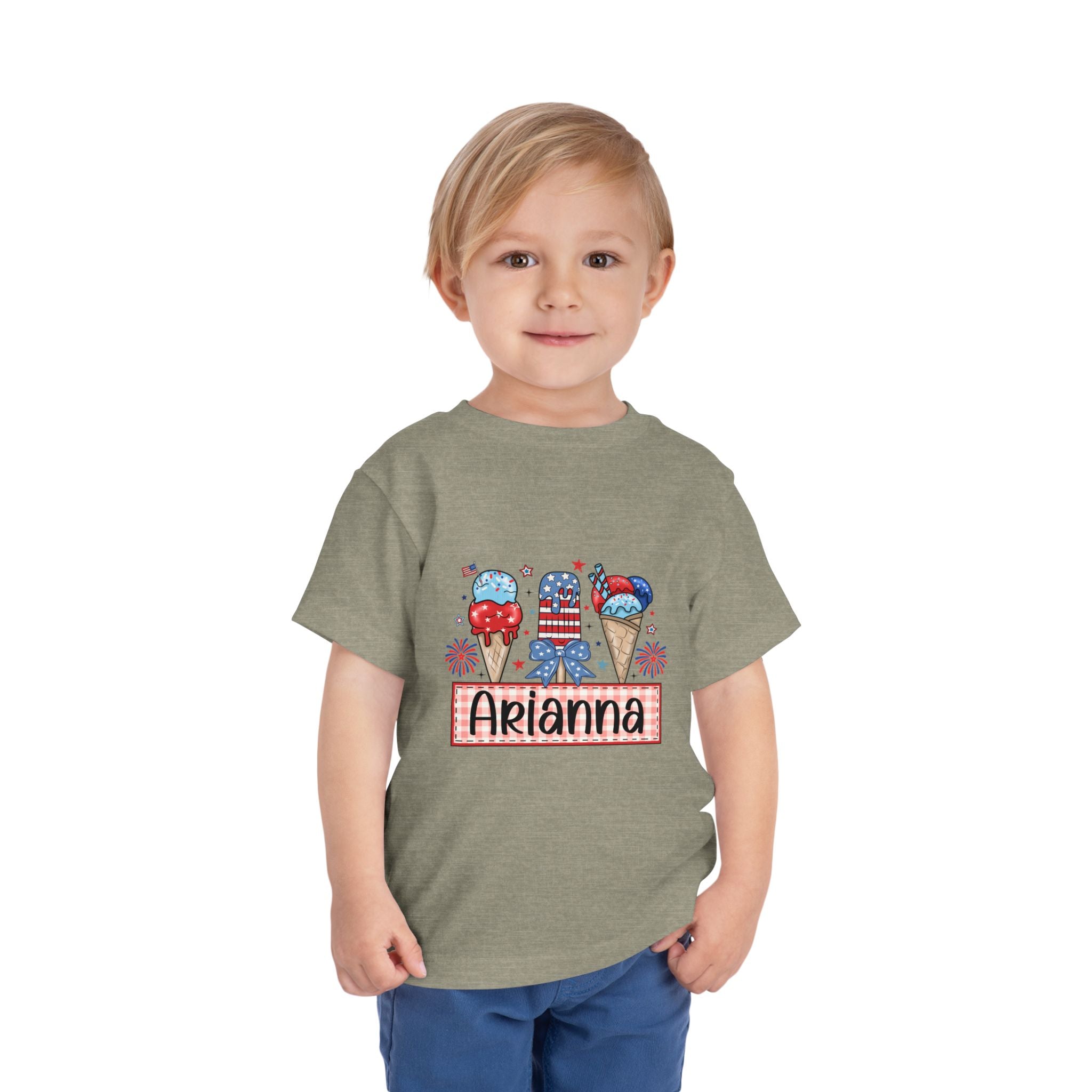 Patriotic Ice Cream Toddler Tee — Personalized "Arianna" 4th of July Shirt