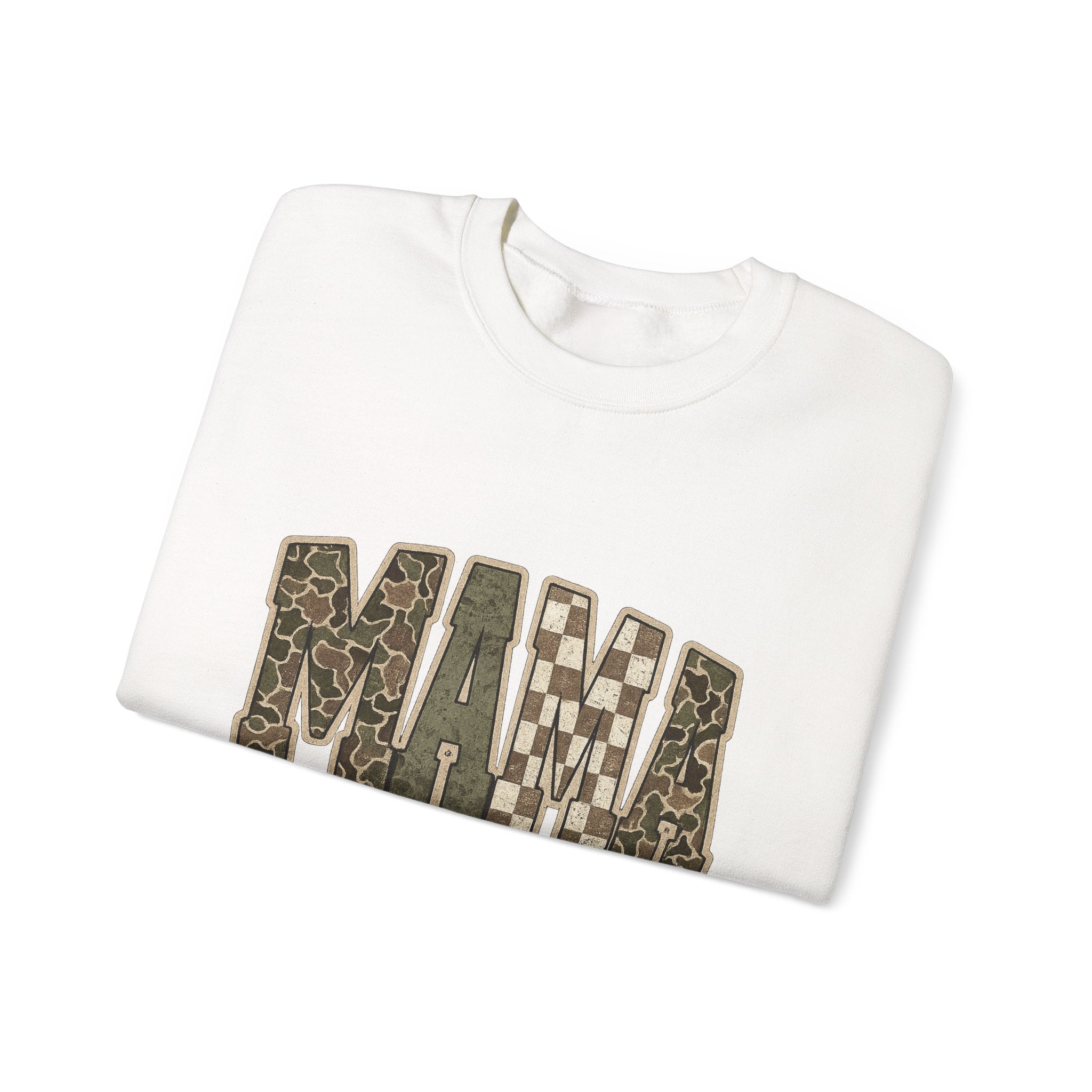 MAMA Camo Patch Crewneck Sweatshirt — Women's Mama Graphic Pullover