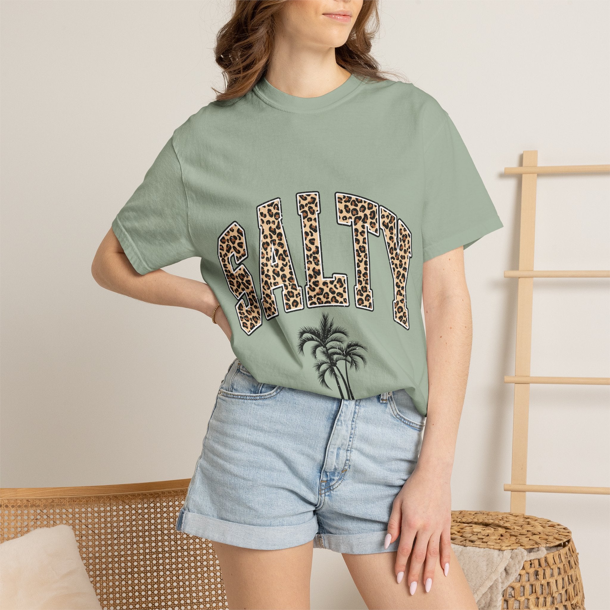 Salty Leopard Palm Tee — Beachy Graphic T-Shirt