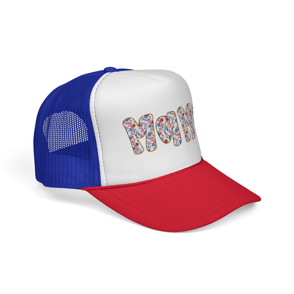 Mama Floral Trucker Cap — Colorful Flower Patch Lettering Mesh Hat