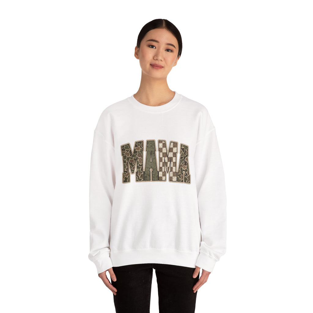 MAMA Camo Patch Crewneck Sweatshirt — Women's Mama Graphic Pullover