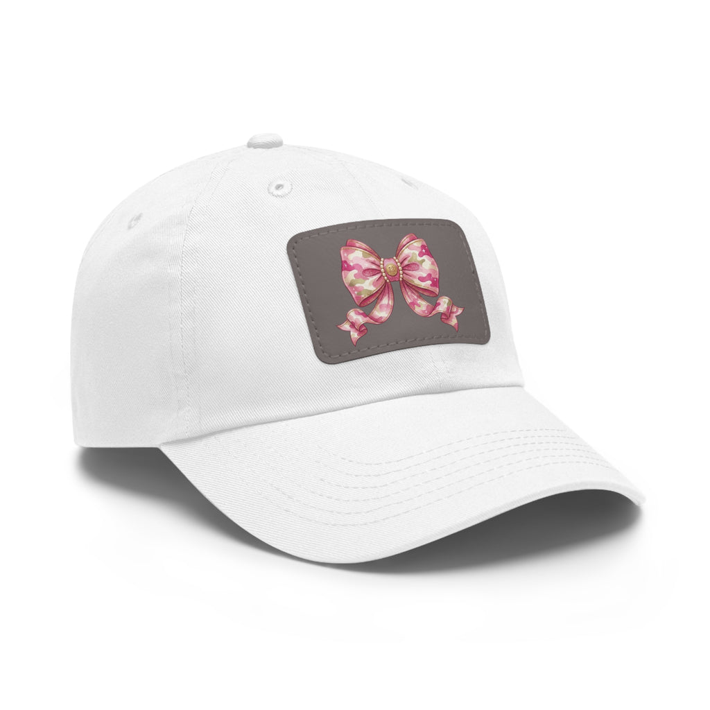 Pink Ribbon Bow Leather Patch Dad Hat — Cute Floral Bow Baseball Cap