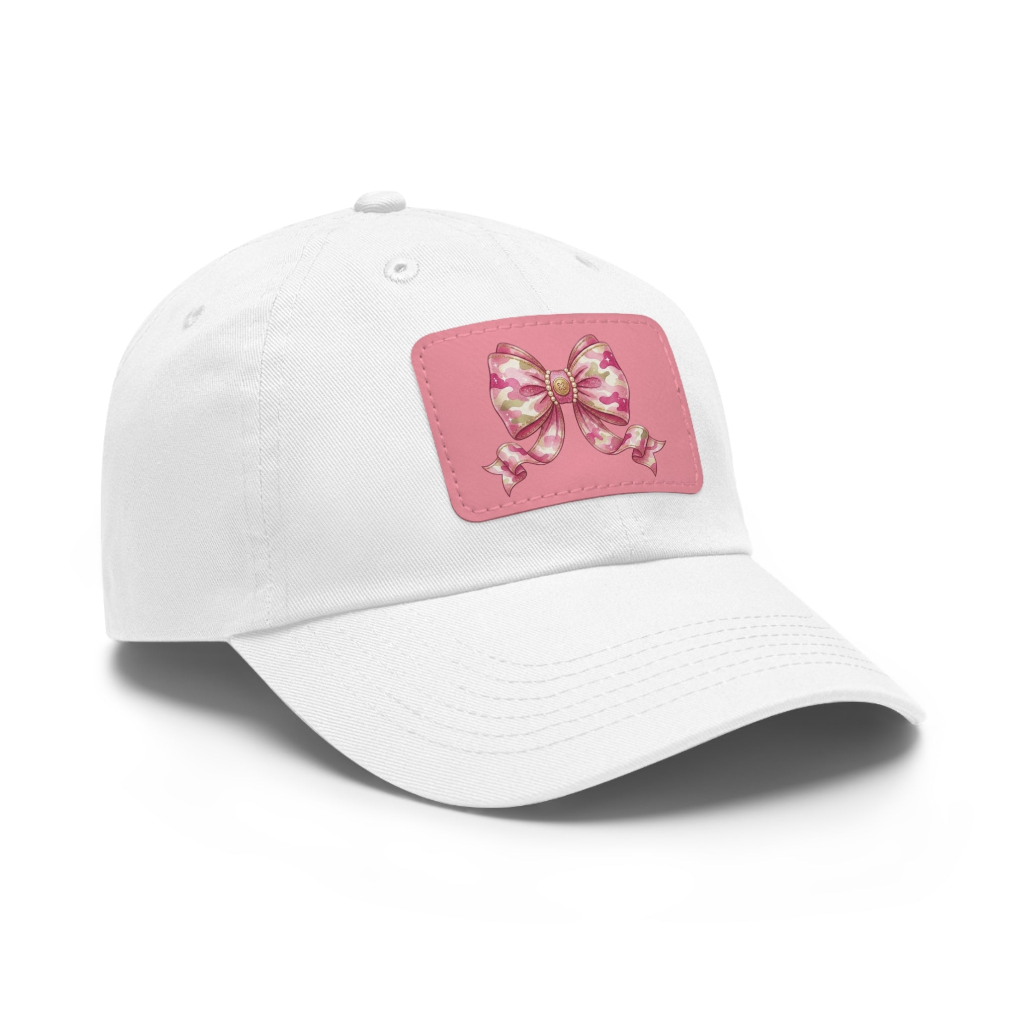 Pink Ribbon Bow Leather Patch Dad Hat — Cute Floral Bow Baseball Cap