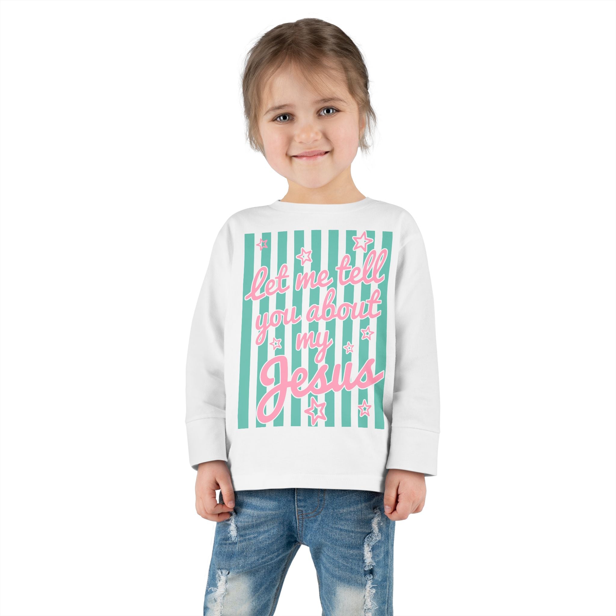 Toddler Long Sleeve Tee — "America" Patriotic Bow 4th of July Kids Shirt