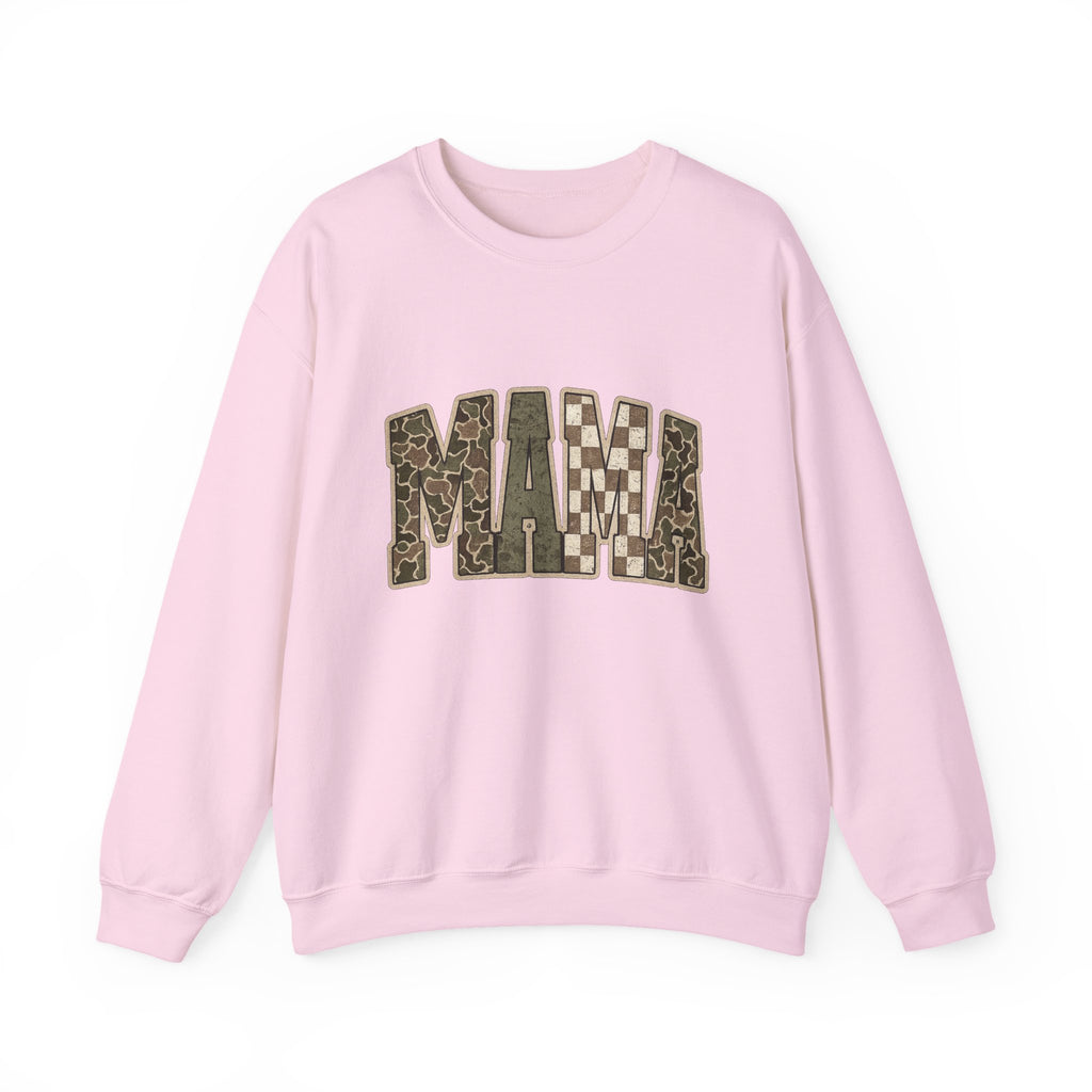 MAMA Camo Patch Crewneck Sweatshirt — Women's Mama Graphic Pullover