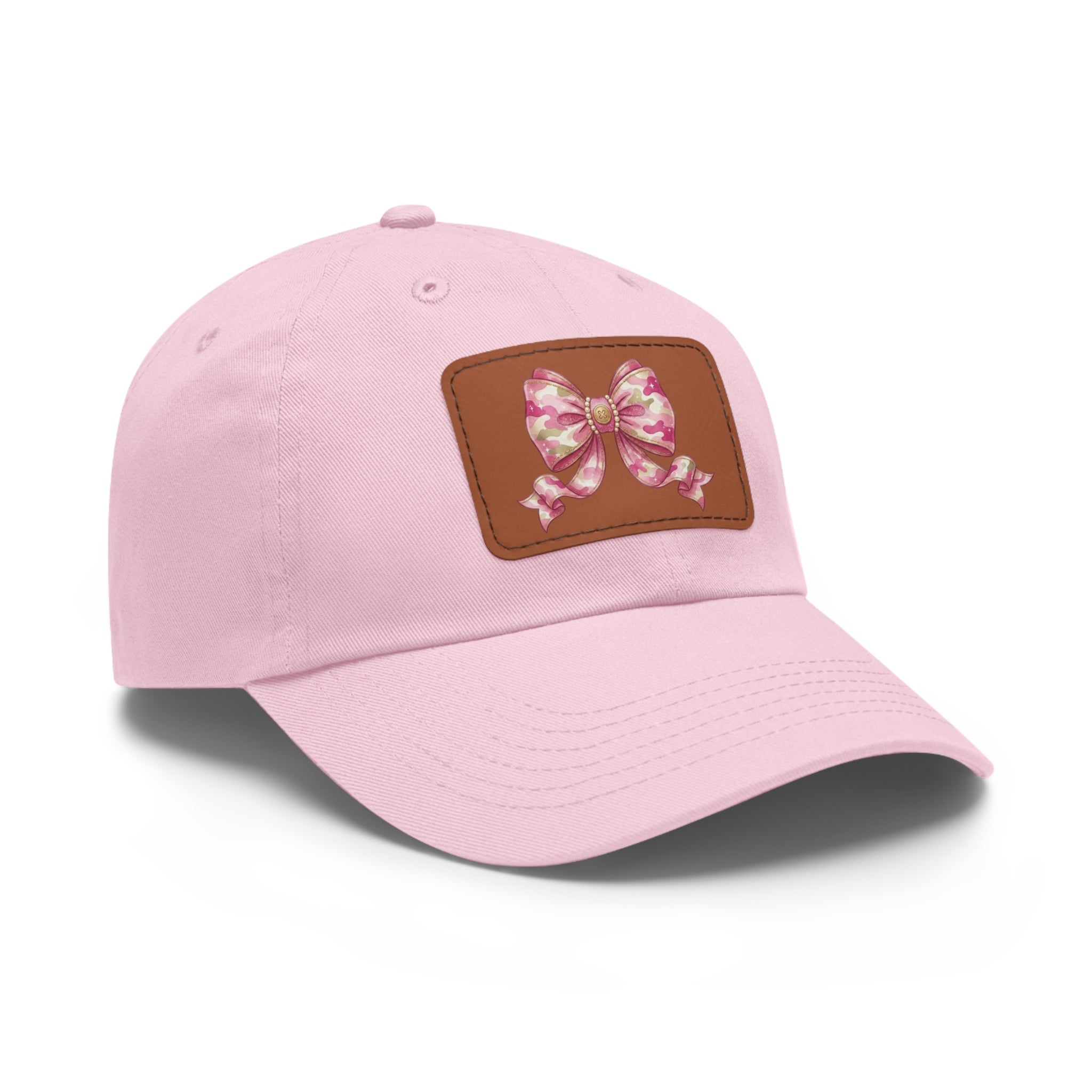 Pink Ribbon Bow Leather Patch Dad Hat — Cute Floral Bow Baseball Cap
