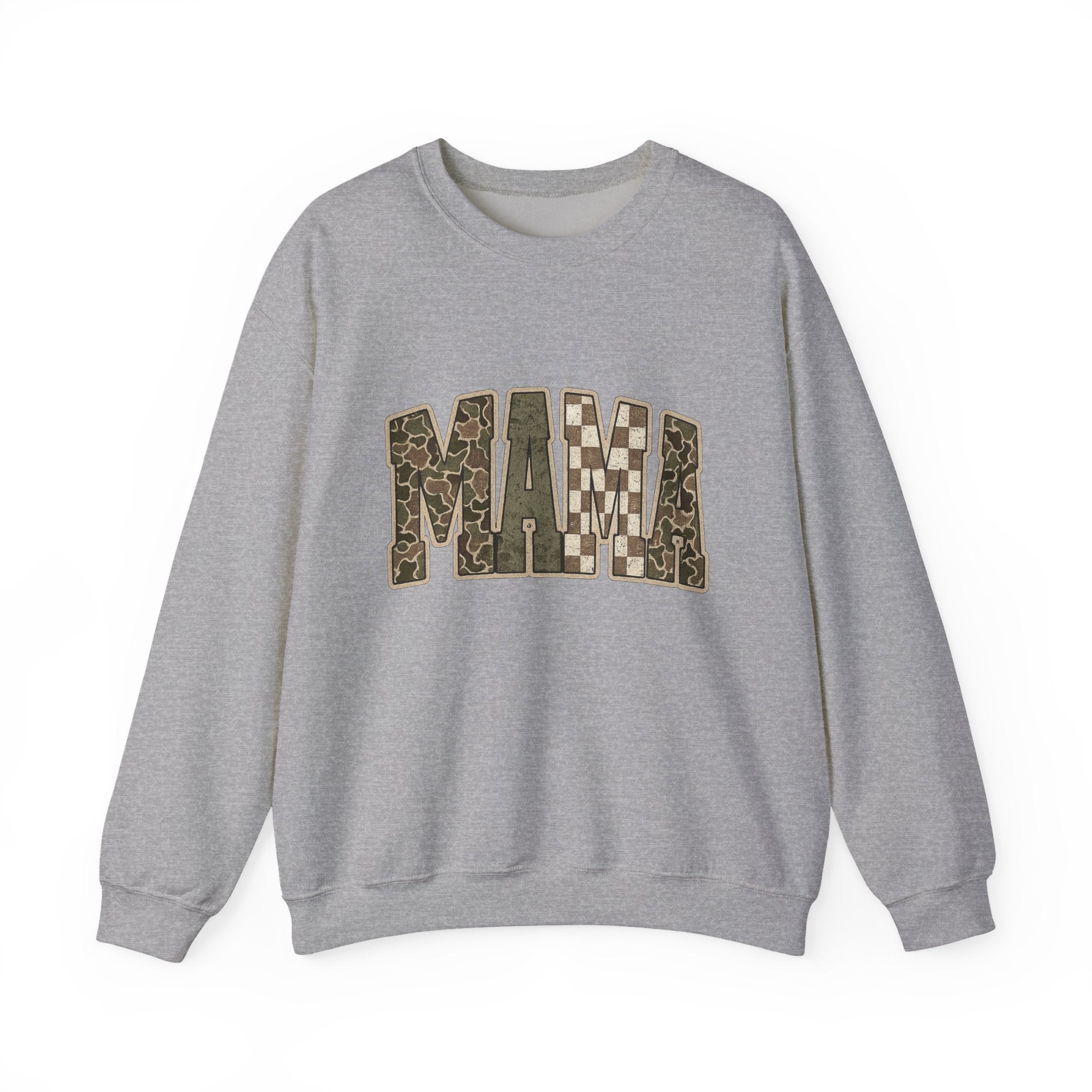 MAMA Camo Patch Crewneck Sweatshirt — Women's Mama Graphic Pullover