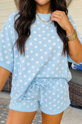 Polka Dot Print Cropped Tee & Shorts Two Piece Set
