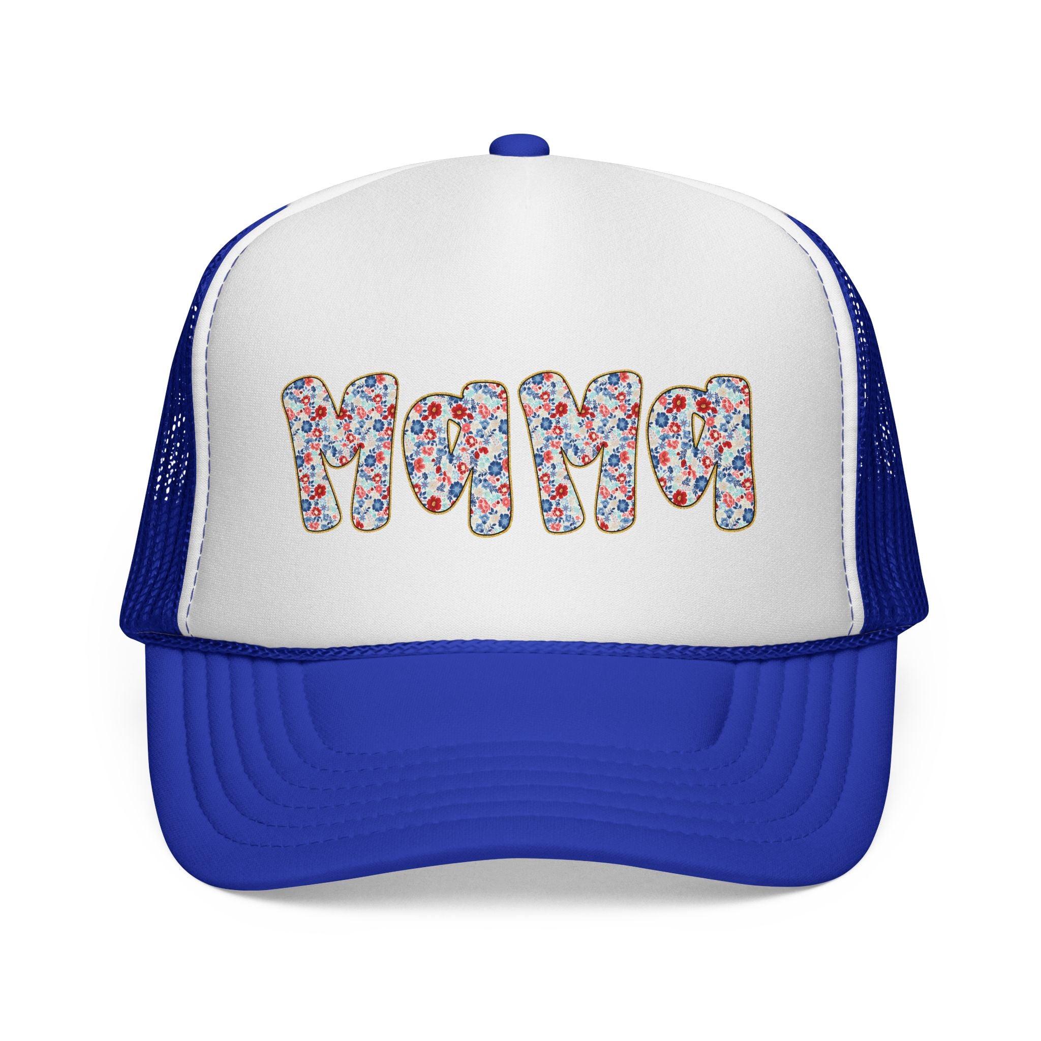 Mama Floral Trucker Cap — Colorful Flower Patch Lettering Mesh Hat