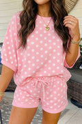 Polka Dot Print Cropped Tee & Shorts Two Piece Set