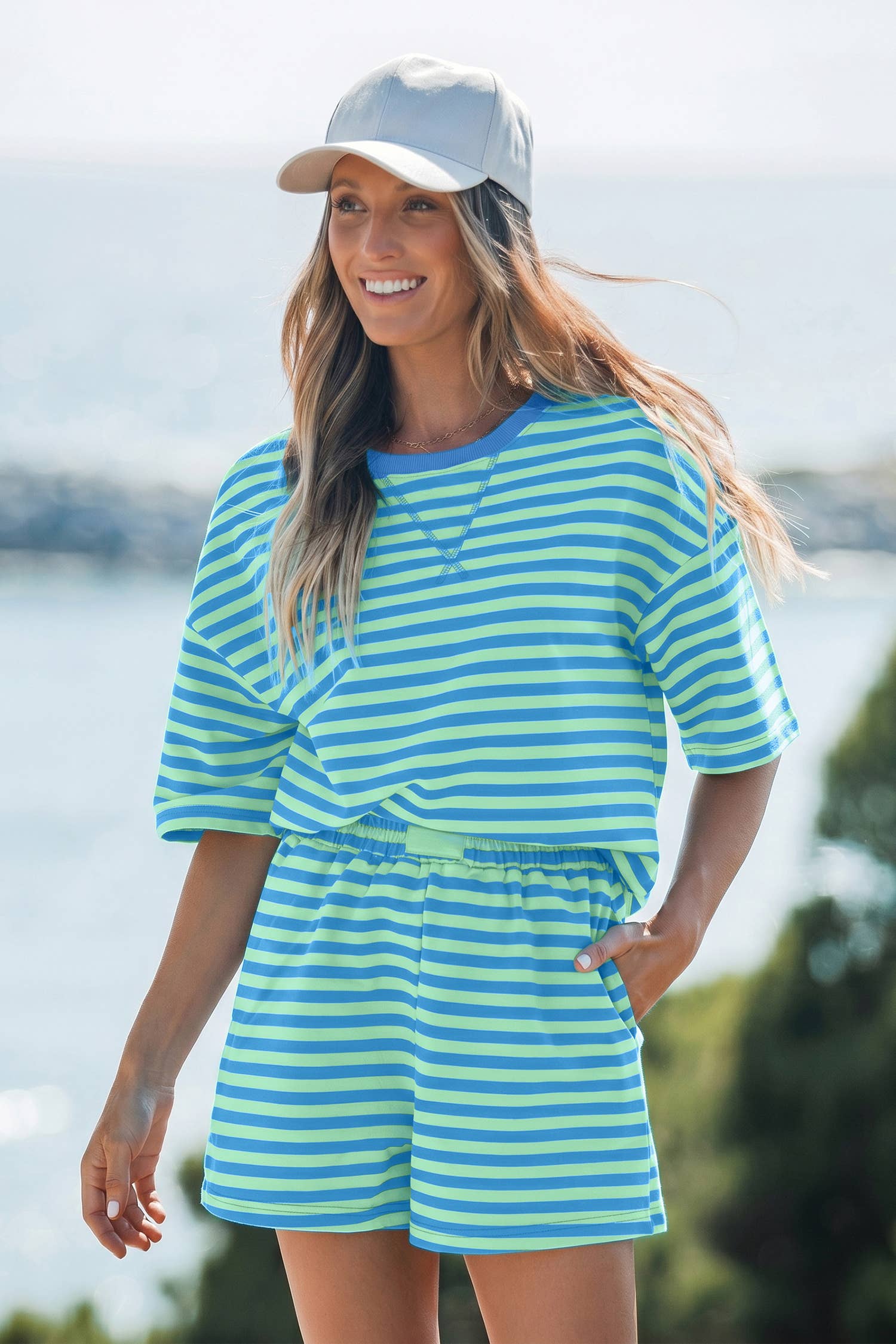 Dropped Shoulder Tee Loose 2pcs Short Set S-4X