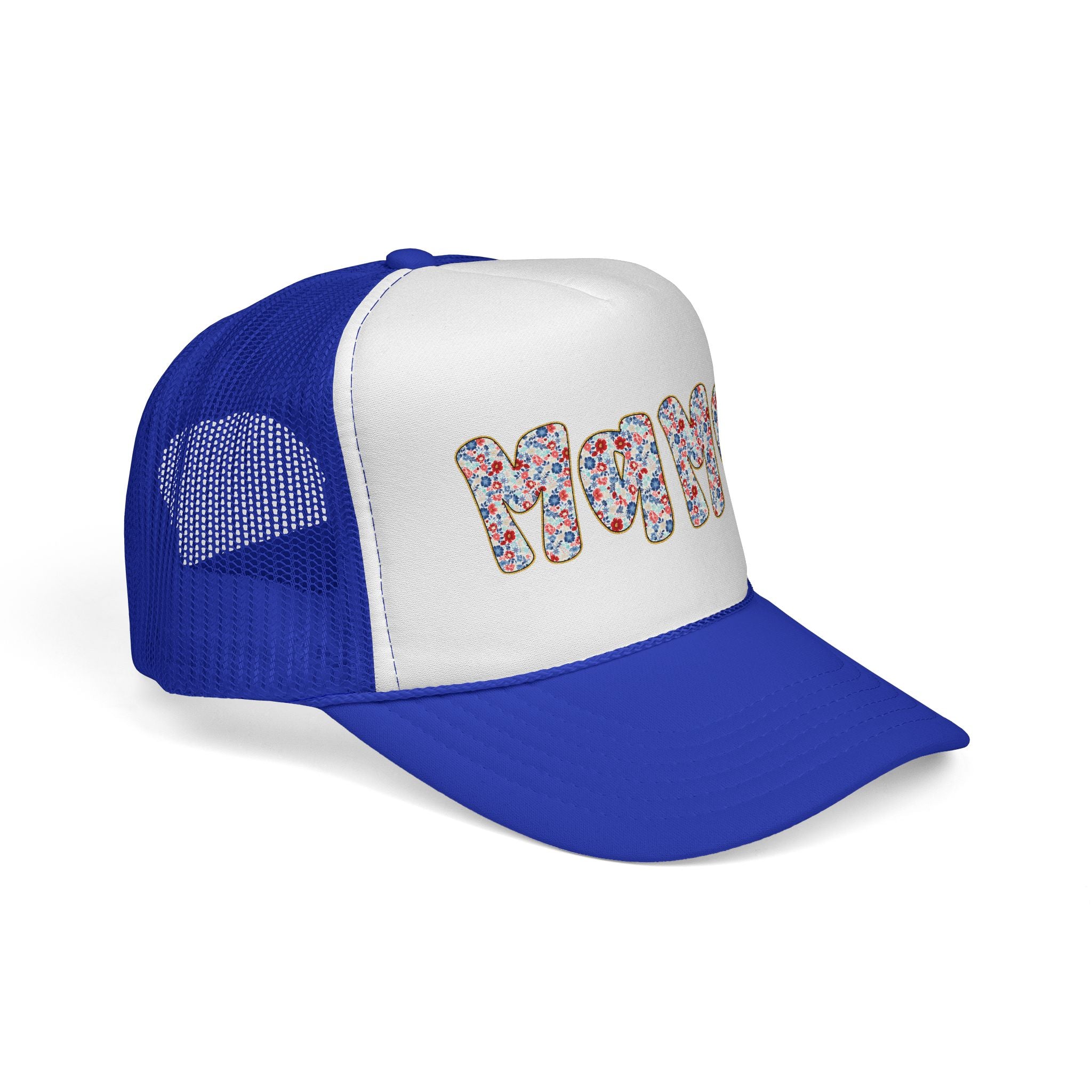 Mama Floral Trucker Cap — Colorful Flower Patch Lettering Mesh Hat