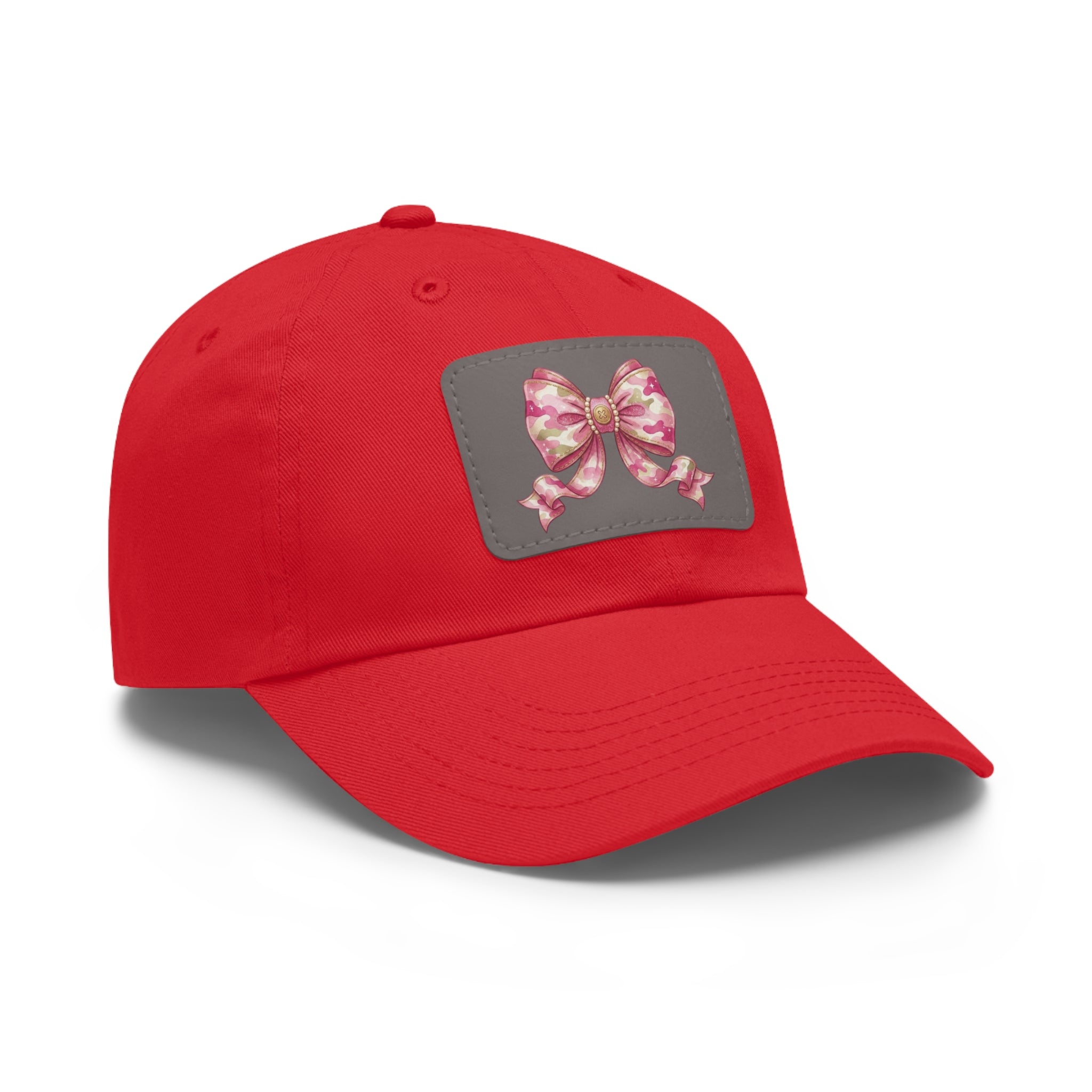 Pink Ribbon Bow Leather Patch Dad Hat — Cute Floral Bow Baseball Cap