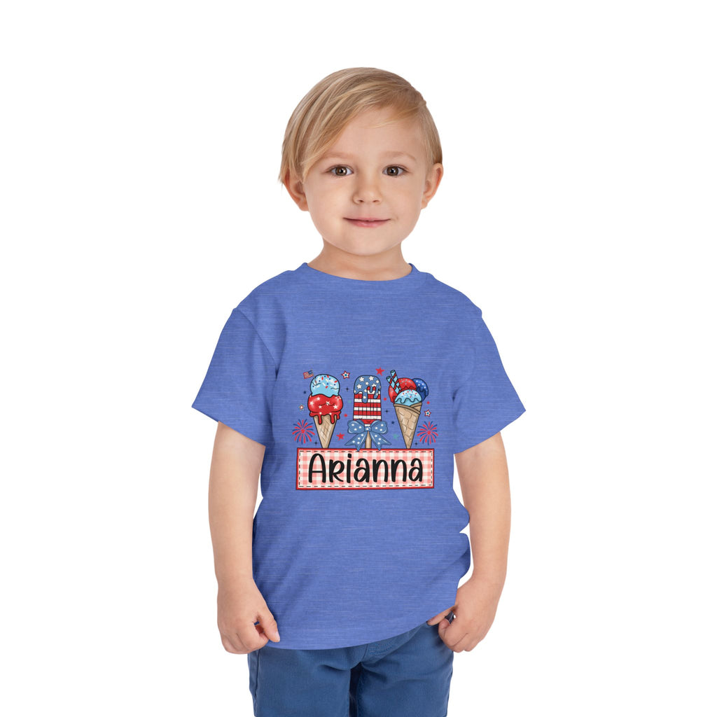 Patriotic Ice Cream Toddler Tee — Personalized "Arianna" 4th of July Shirt