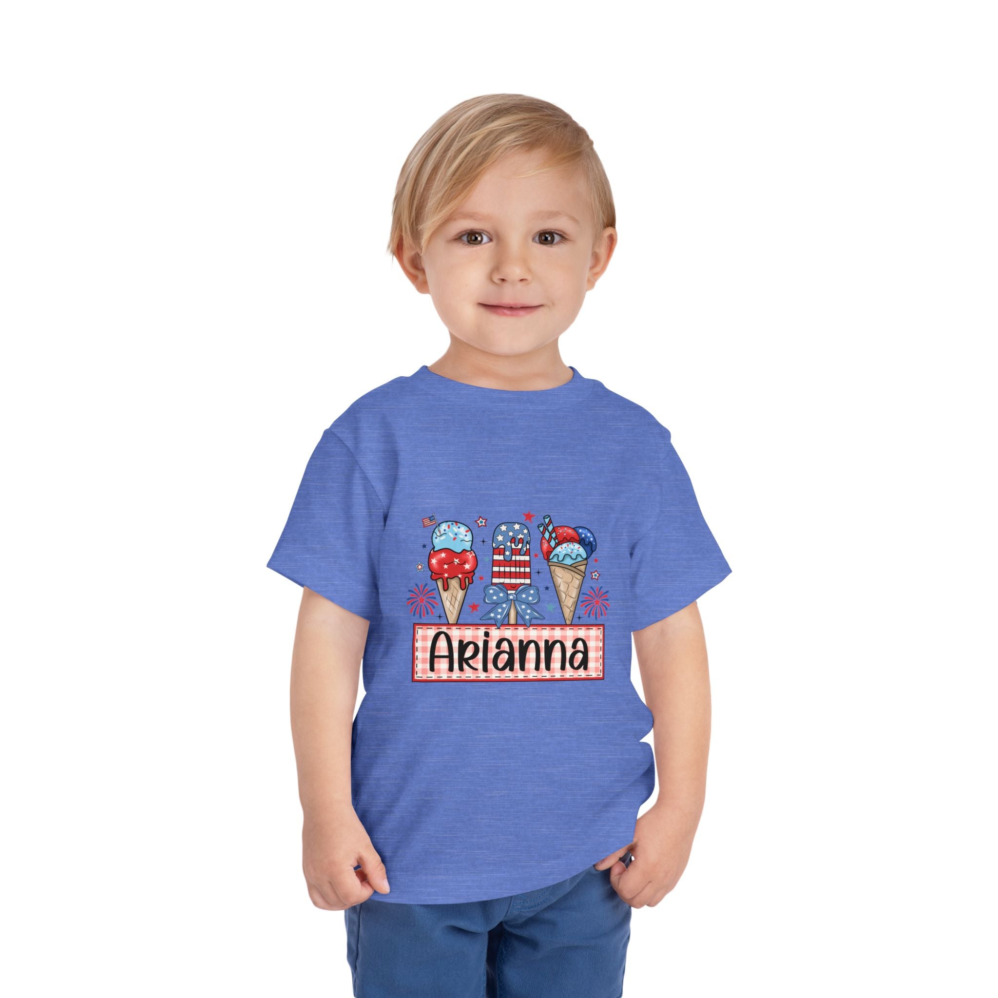Patriotic Ice Cream Toddler Tee — Personalized "Arianna" 4th of July Shirt