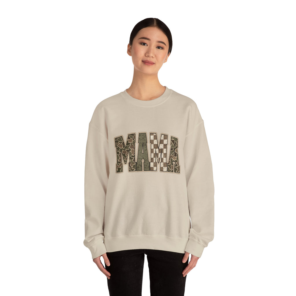 MAMA Camo Patch Crewneck Sweatshirt — Women's Mama Graphic Pullover
