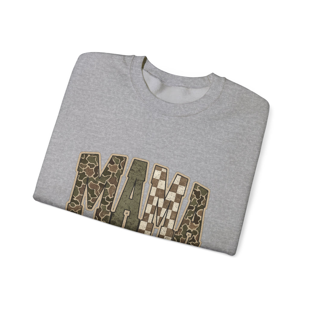 MAMA Camo Patch Crewneck Sweatshirt — Women's Mama Graphic Pullover