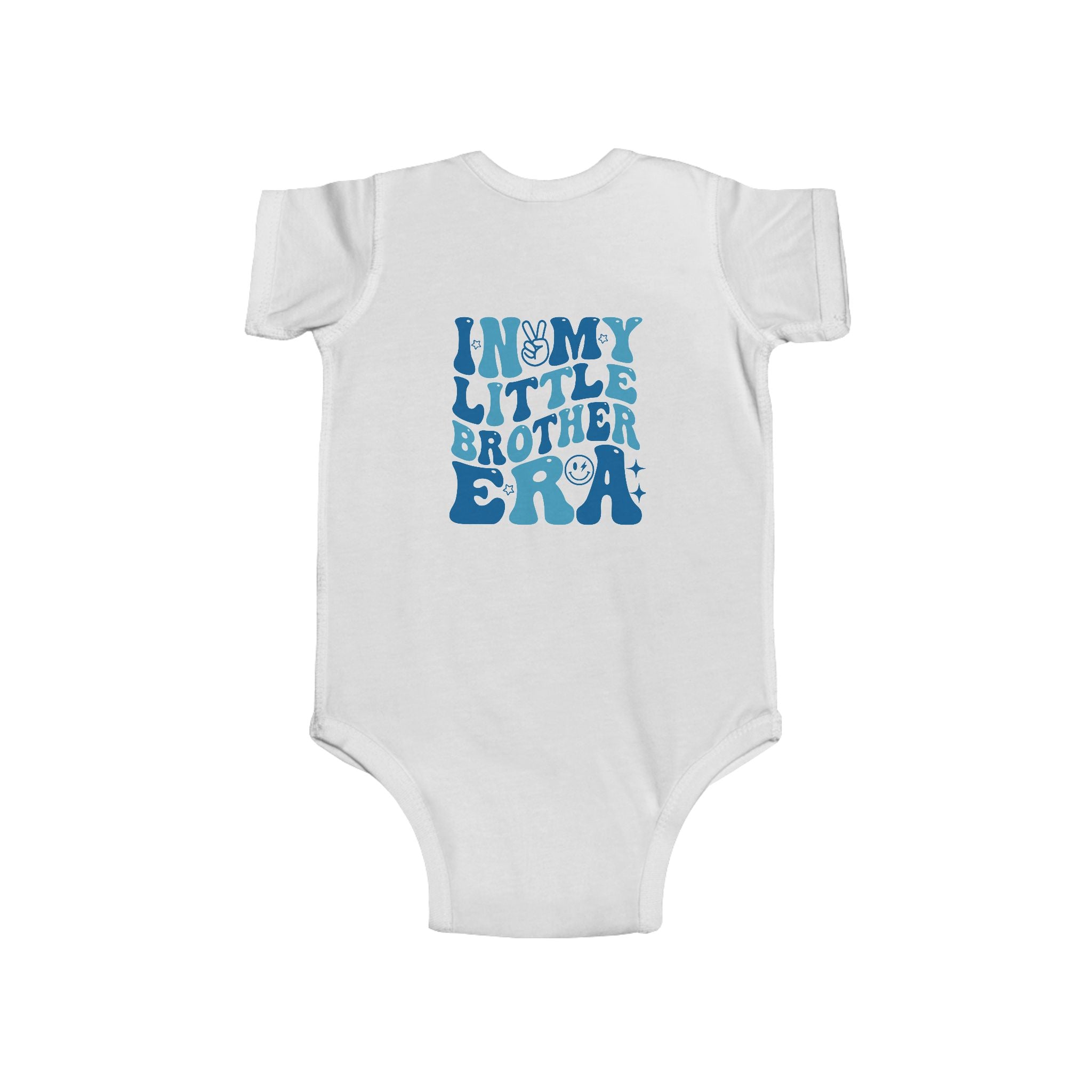 Infant Bodysuit — "In My Little Brother Era" Retro Blue Smiley Baby Onesie