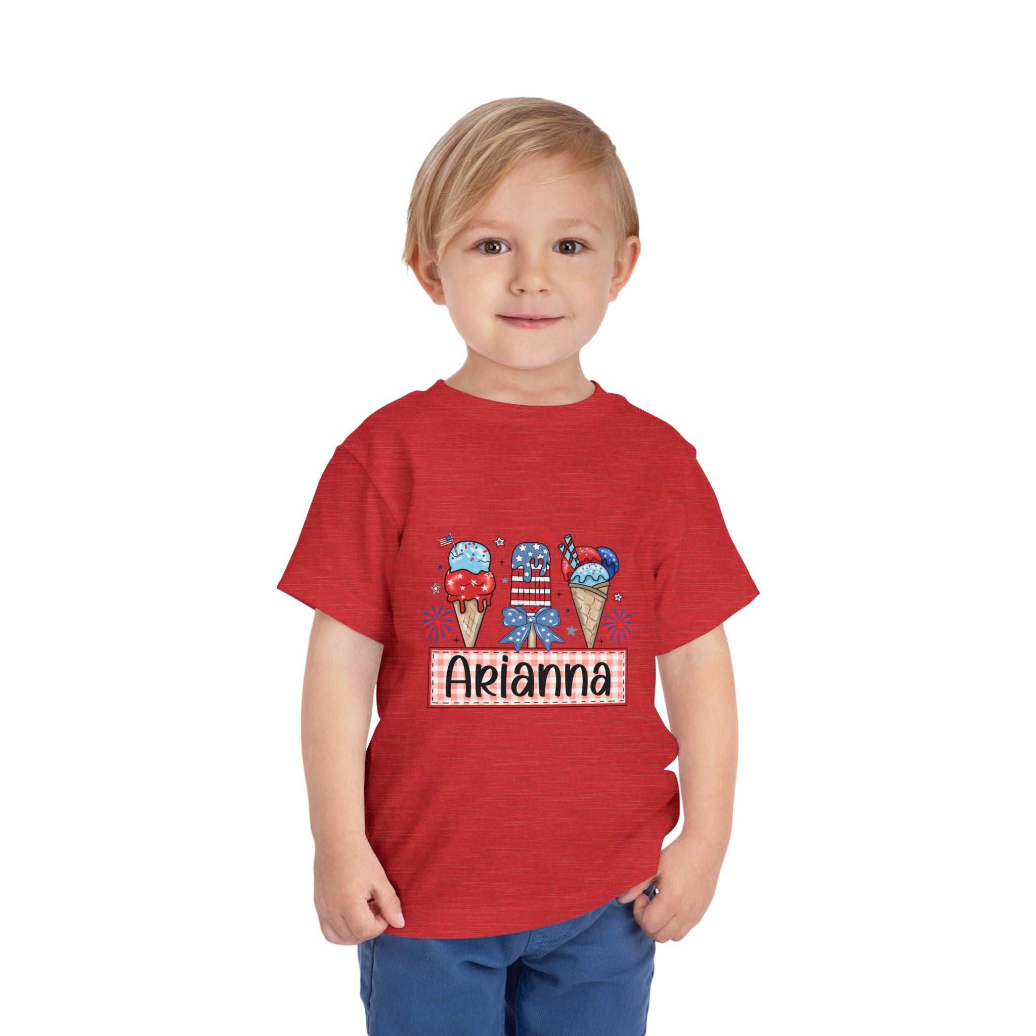 Patriotic Ice Cream Toddler Tee — Personalized "Arianna" 4th of July Shirt