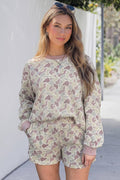 Camo Waffle Knit Long Sleeve and Shorts Set S-4X