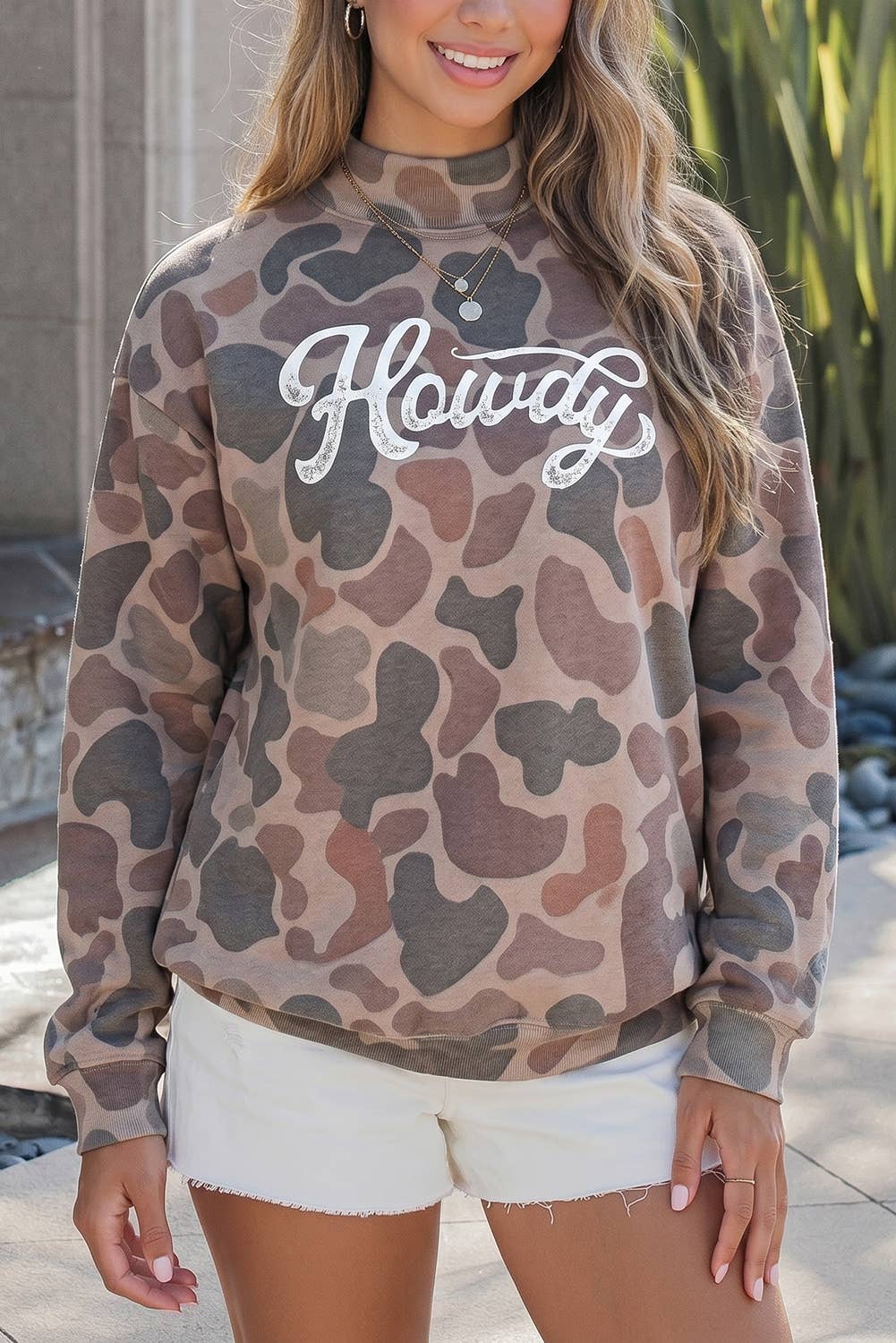 Camo Howdy Oversized Mock Neck Sweatshirt S-4X