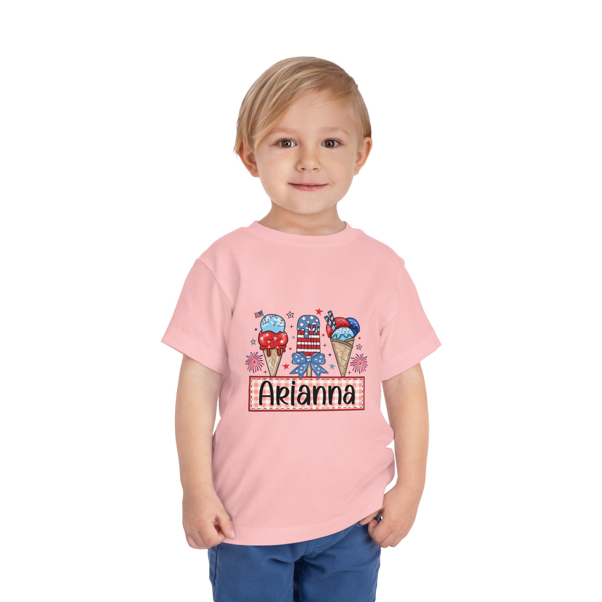 Patriotic Ice Cream Toddler Tee — Personalized "Arianna" 4th of July Shirt
