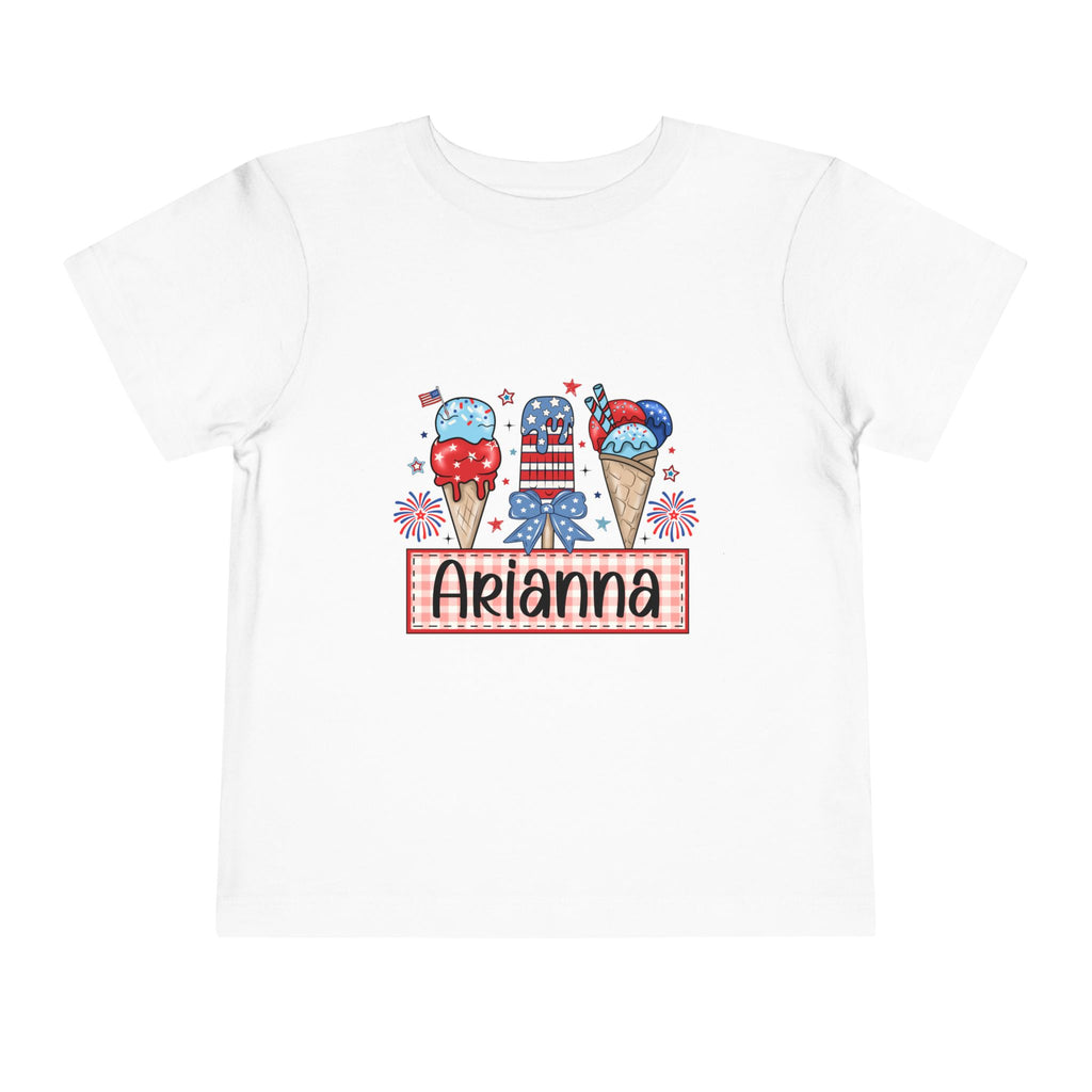 Patriotic Ice Cream Toddler Tee — Personalized "Arianna" 4th of July Shirt