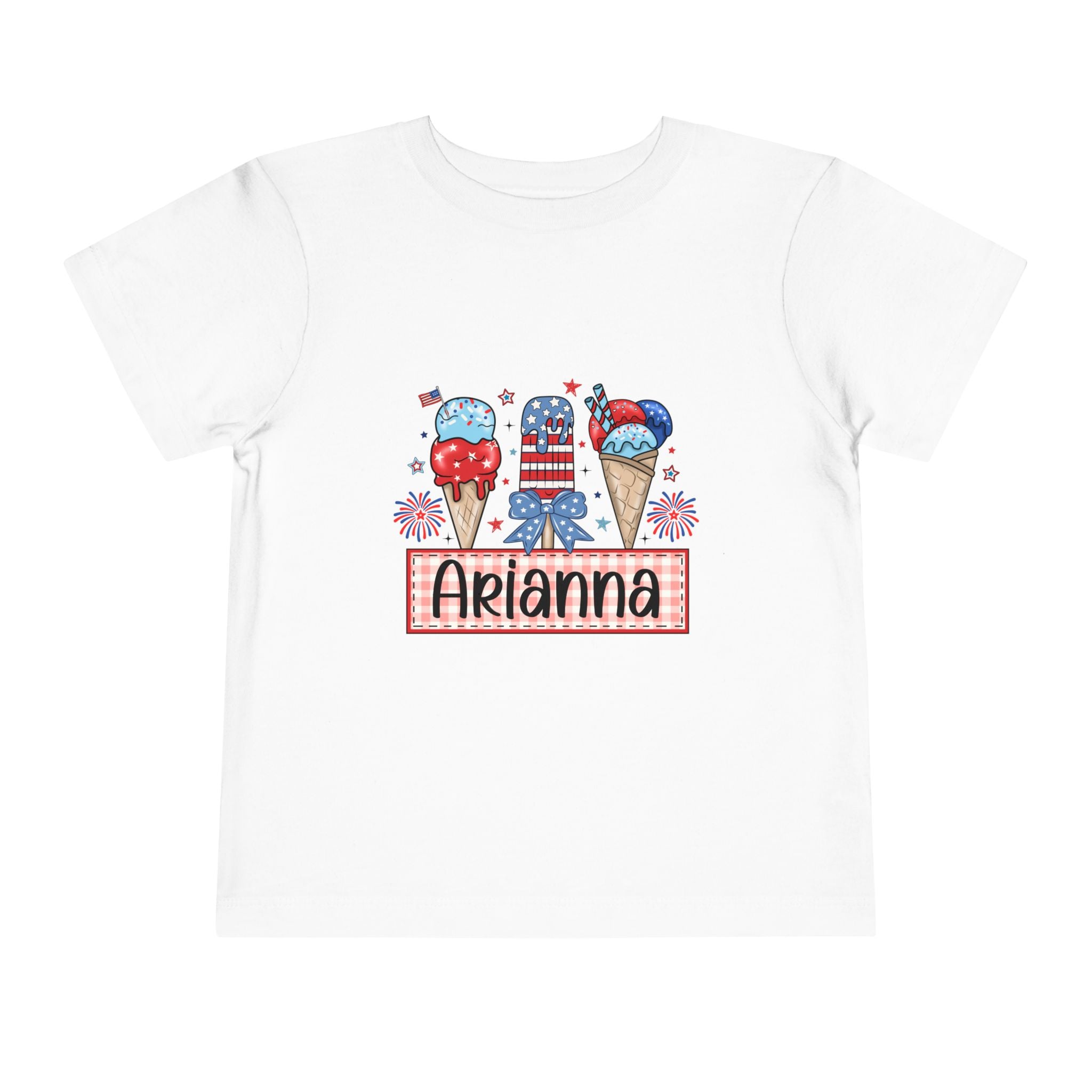 Patriotic Ice Cream Toddler Tee — Personalized "Arianna" 4th of July Shirt