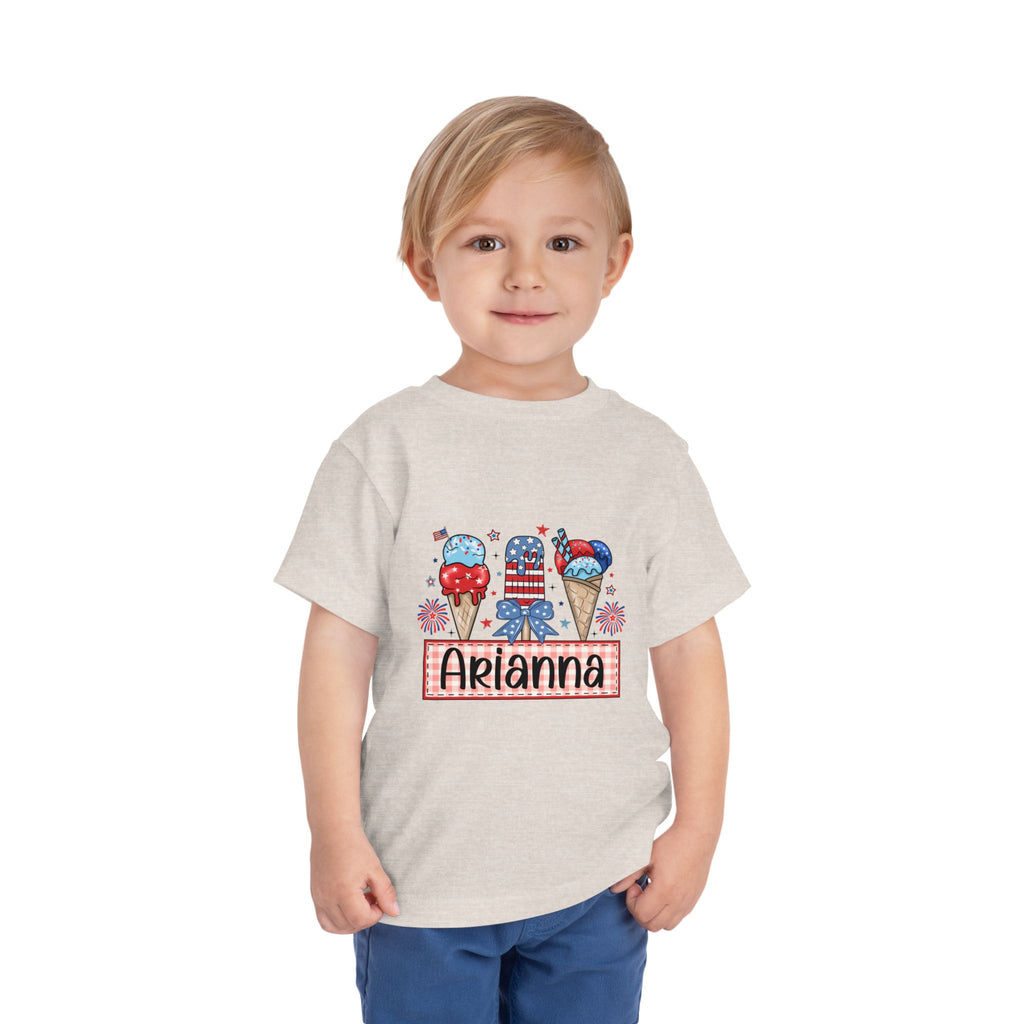Patriotic Ice Cream Toddler Tee — Personalized "Arianna" 4th of July Shirt