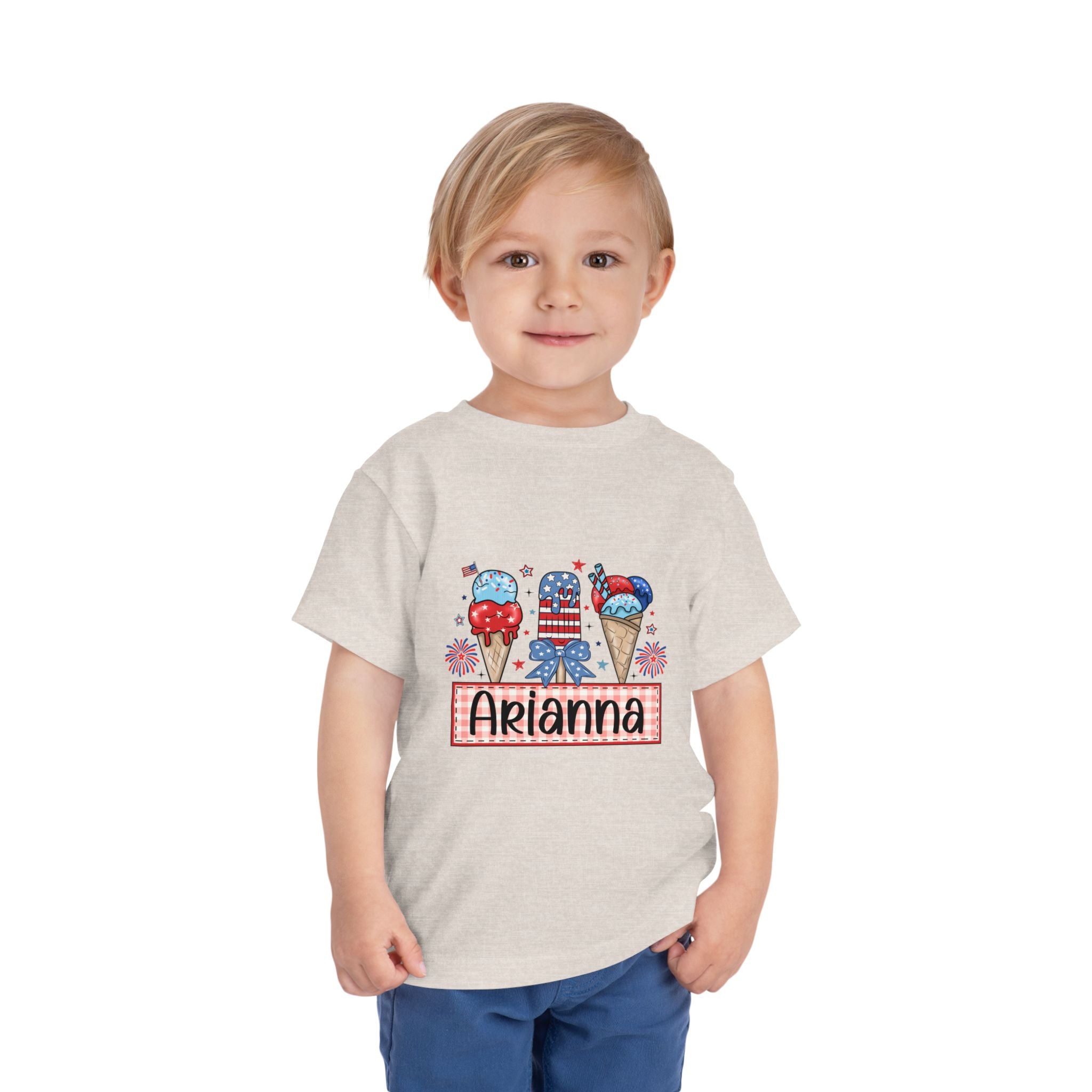 Patriotic Ice Cream Toddler Tee — Personalized "Arianna" 4th of July Shirt