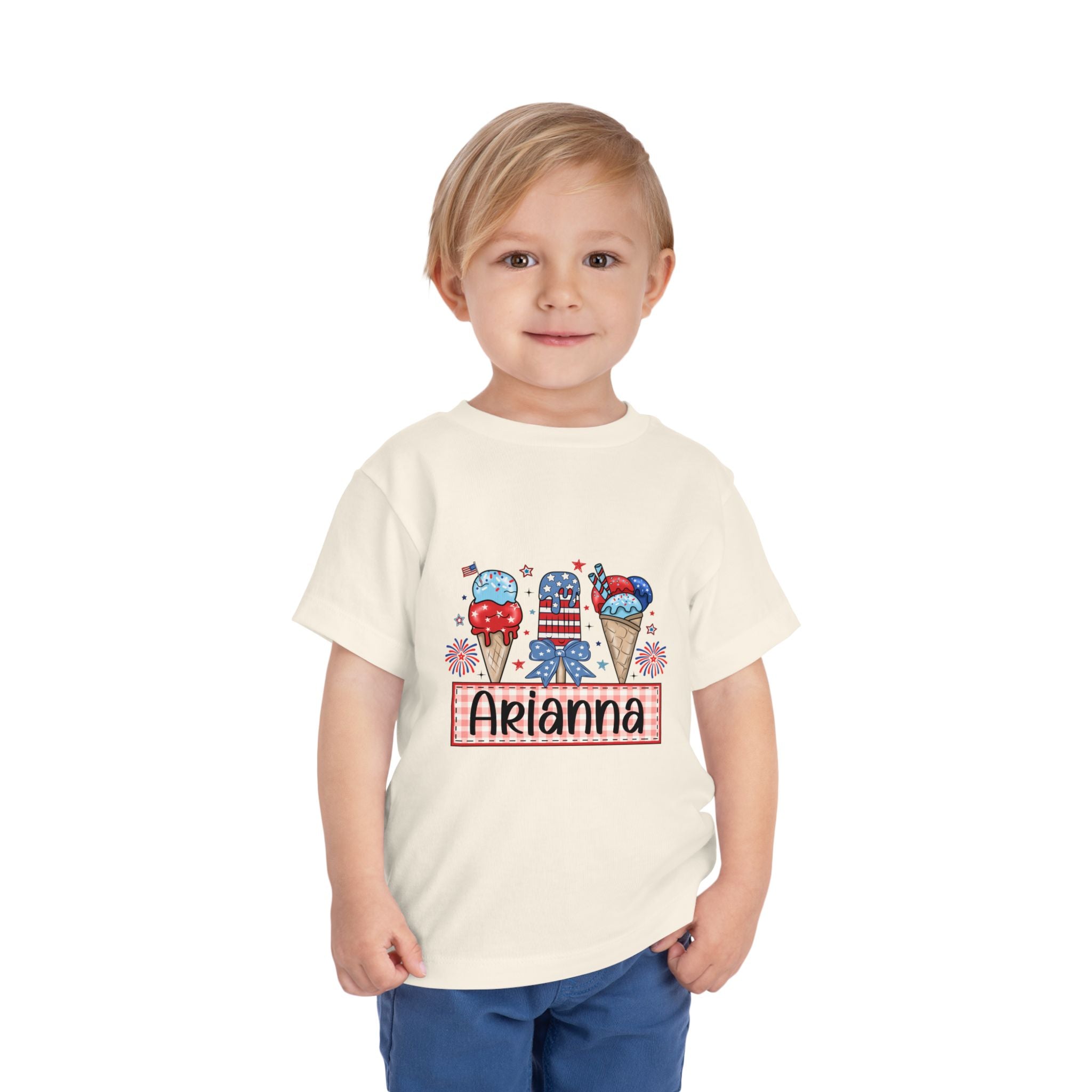 Patriotic Ice Cream Toddler Tee — Personalized "Arianna" 4th of July Shirt