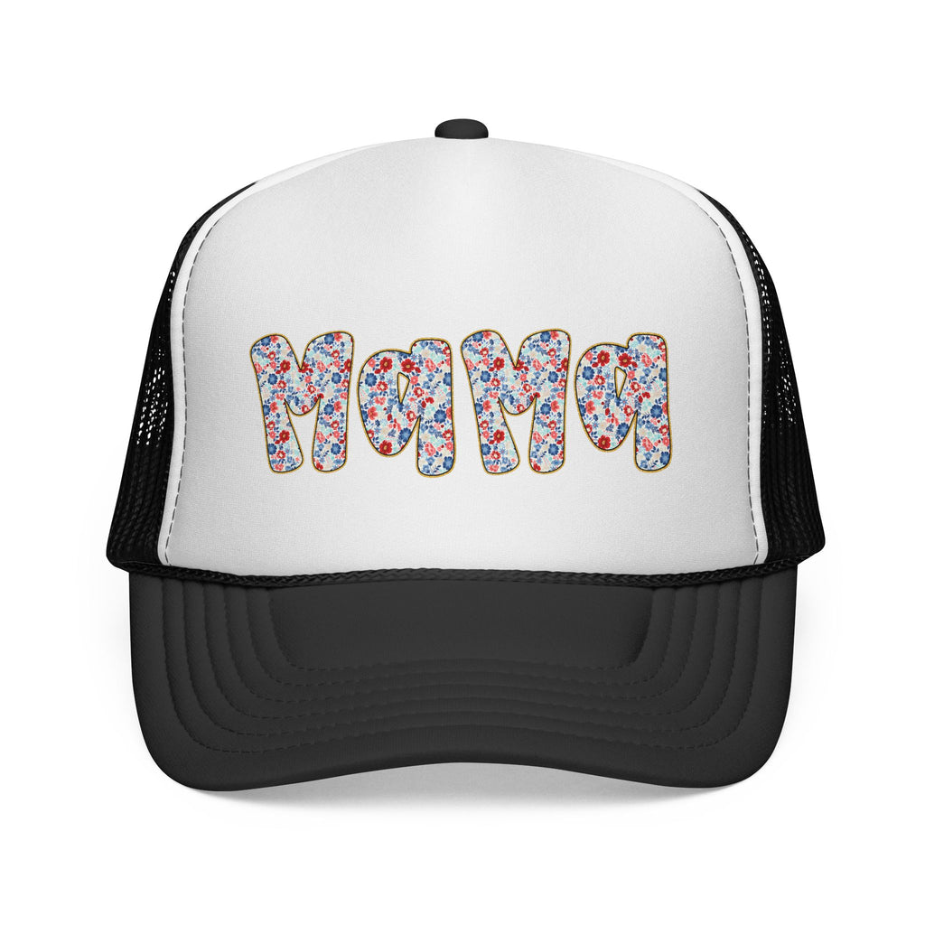 Mama Floral Trucker Cap — Colorful Flower Patch Lettering Mesh Hat