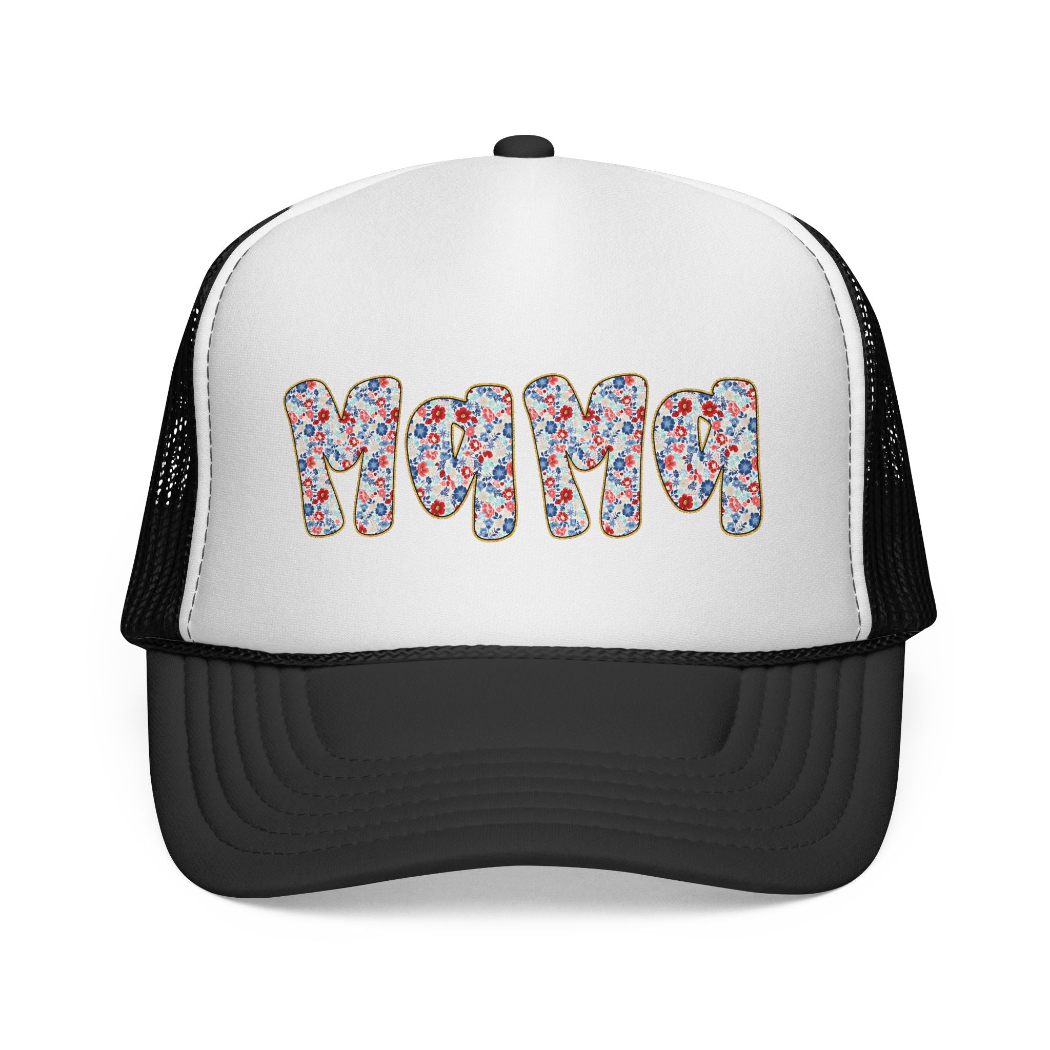 Mama Floral Trucker Cap — Colorful Flower Patch Lettering Mesh Hat