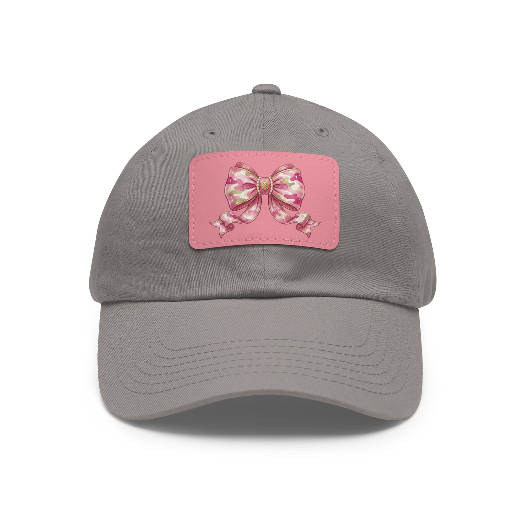 Pink Ribbon Bow Leather Patch Dad Hat — Cute Floral Bow Baseball Cap