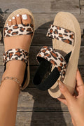 LDC Leopard Double Straps Woven Textured Sole Casual Sandals