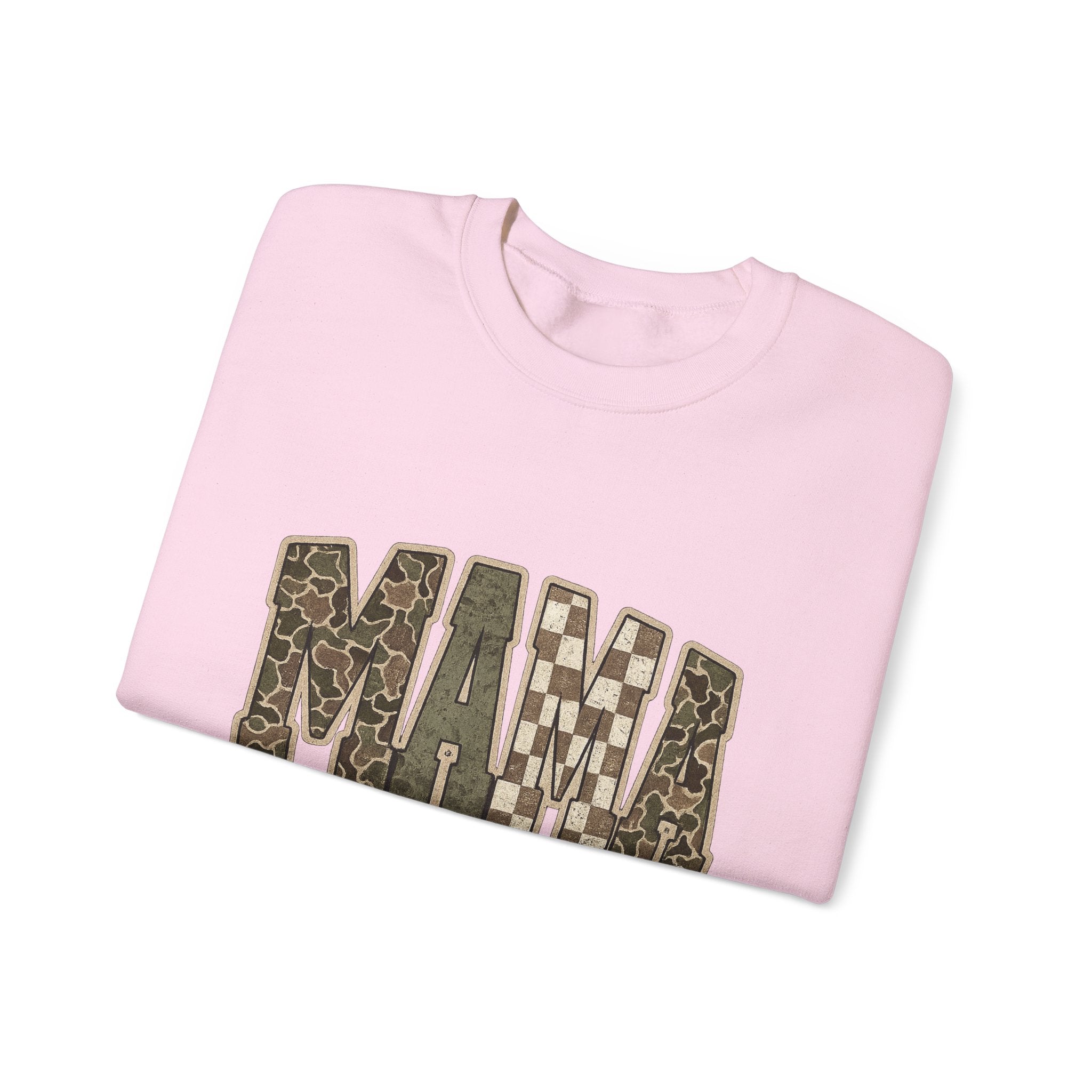 MAMA Camo Patch Crewneck Sweatshirt — Women's Mama Graphic Pullover