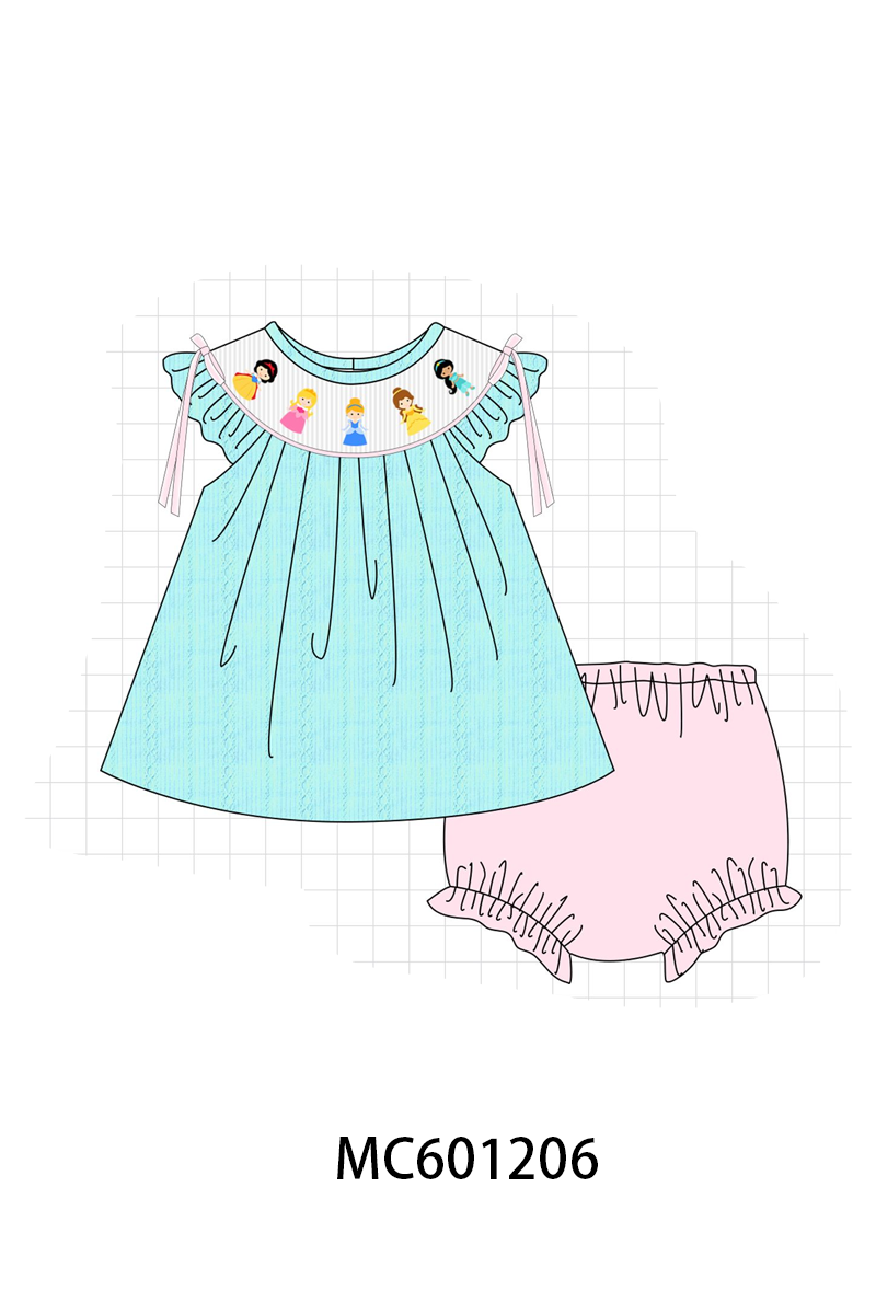 Mint Princess Smocked Jacquard Bloomer Set